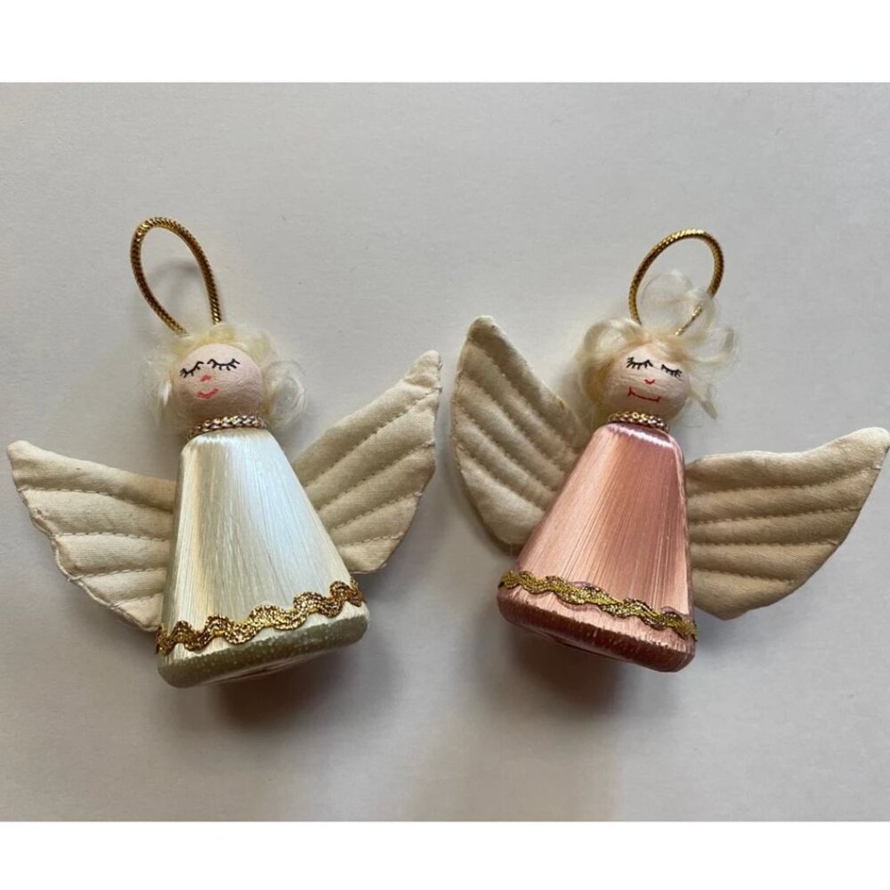 Angel Christmas Tree Ornaments Pair Handmade Vintage Style Holiday Decor